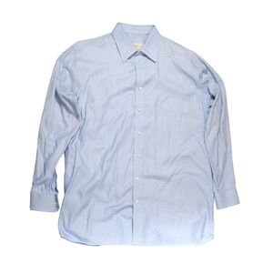 William Teddington Custom Tailored Dress Shirt 17/34 Light Blue Micro-Check